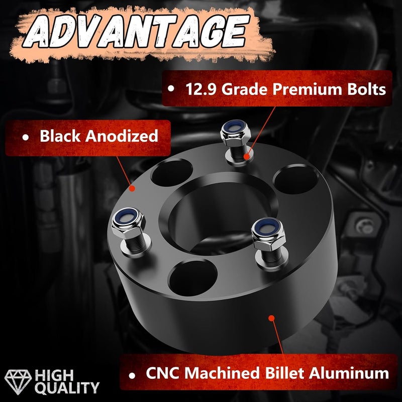 Lifronkit 3" Ram 1500 Leveling Lift Kit, 3in Front Suspension Lift Kit Forged Strut Spacers for 2006-2024 Dodge Ram 1500 4WD, Dakota 2WD/4WD 2005-2007&2009-2011, CNC Machine Black Anodized - Image 3